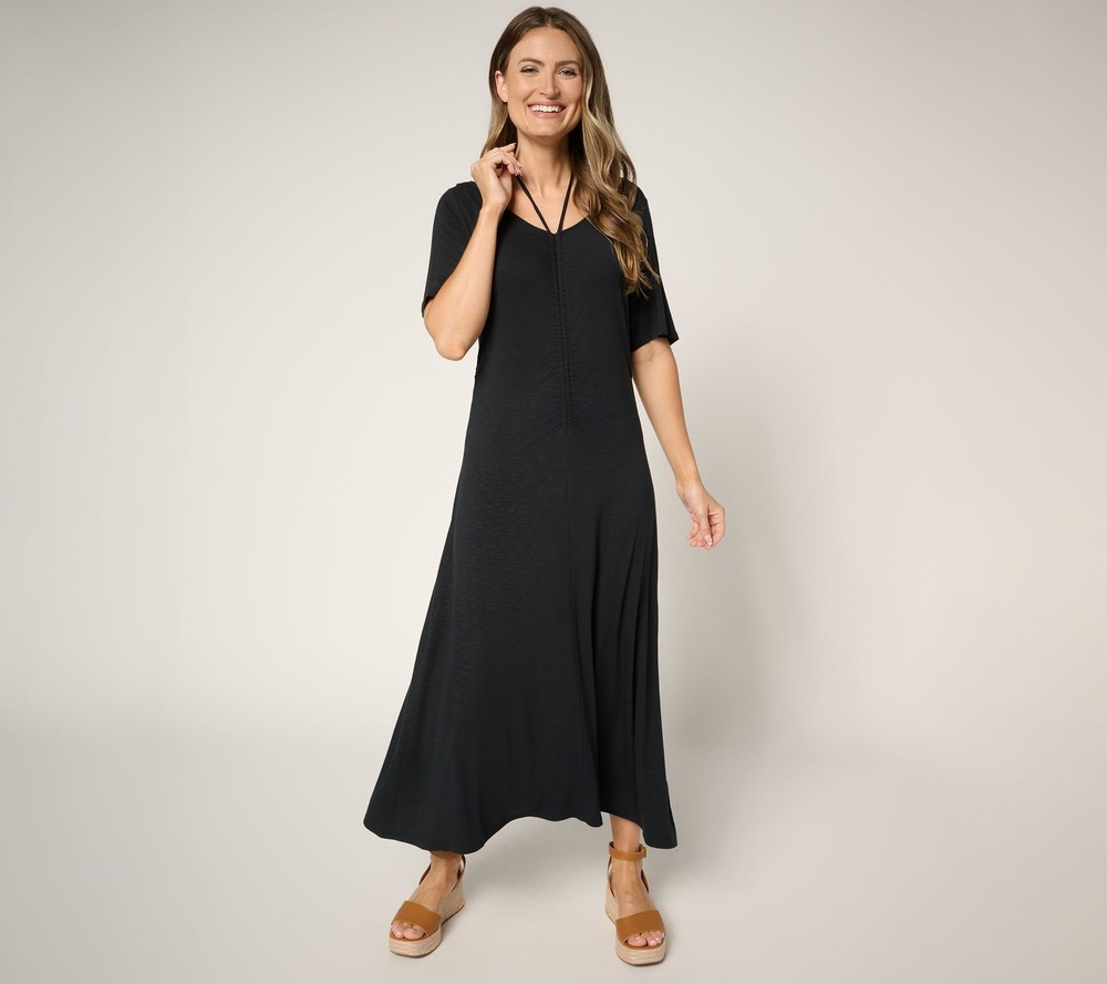 Peace Love World Women's Dress Sz M Regular Ruch Front Short Black A692502