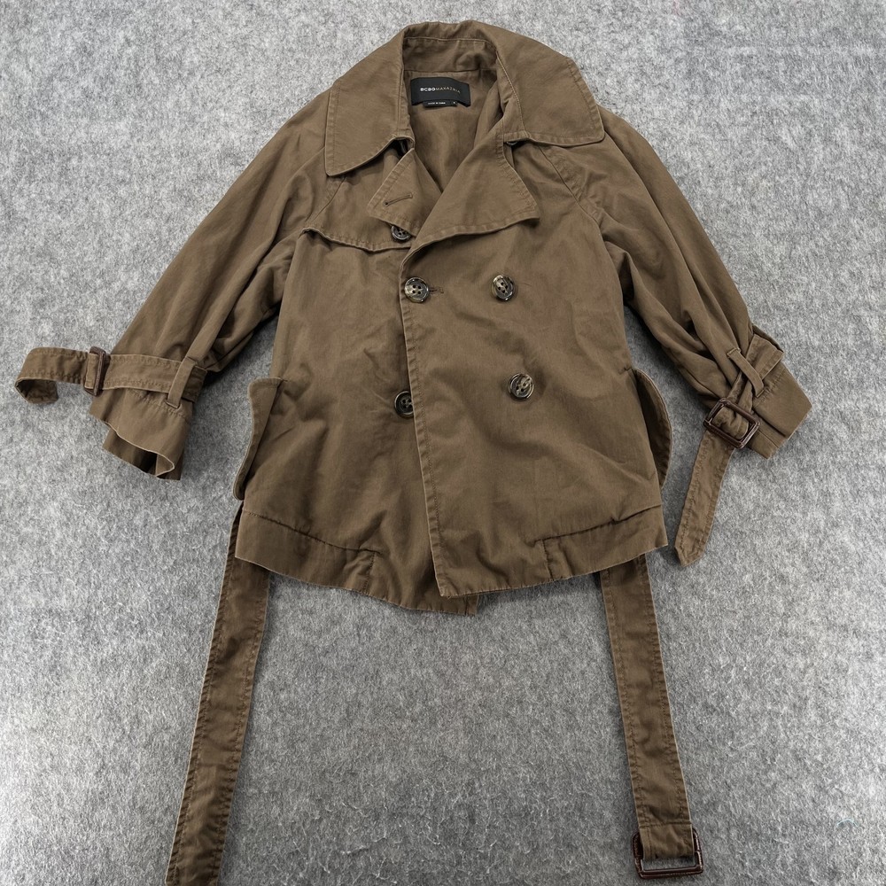 BCBG Max Azria Womens Short Coat Belt Size S Brown