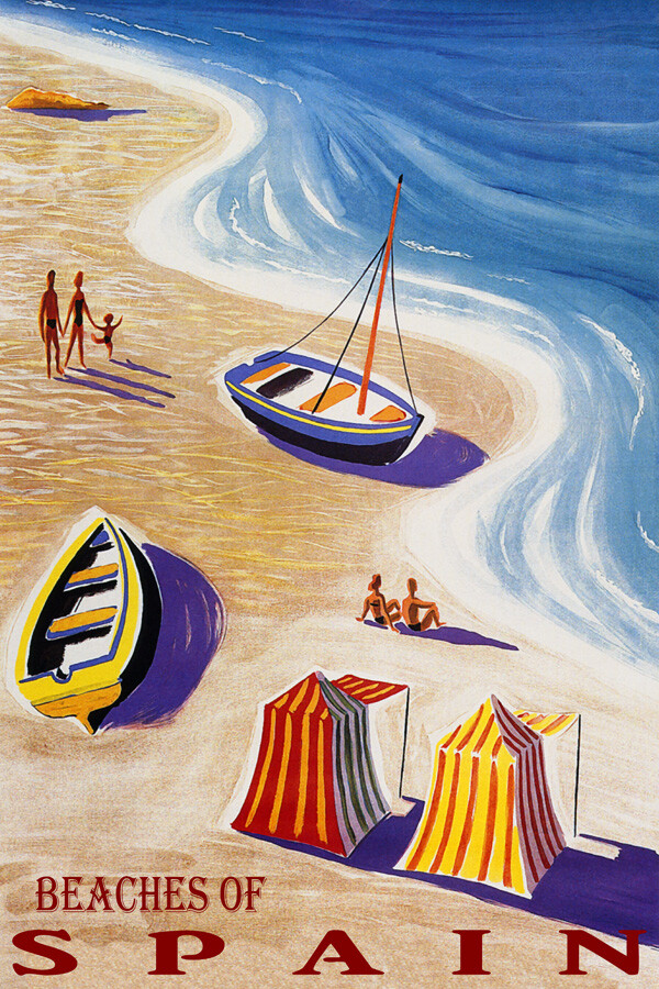 Beaches Of Spain Family Fun Sea Boat Summer Travel Vintage Poster Repro FREE S/H