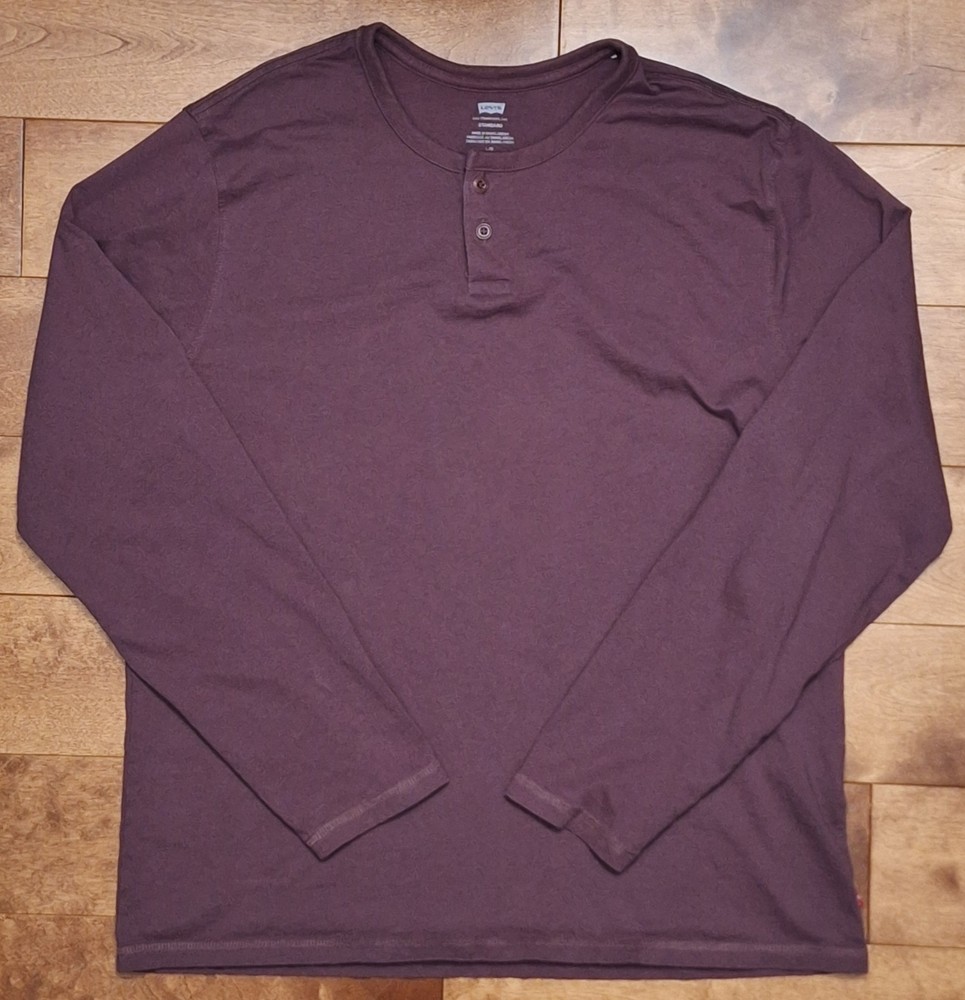 Levi's Men's Large Long-Sleeve Henley Pullover Burgundy Shirt