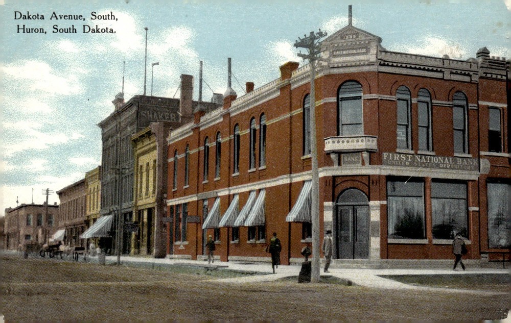 C1910s First National Bank Dakota Ave South Huron South Dakota Litho Postcard