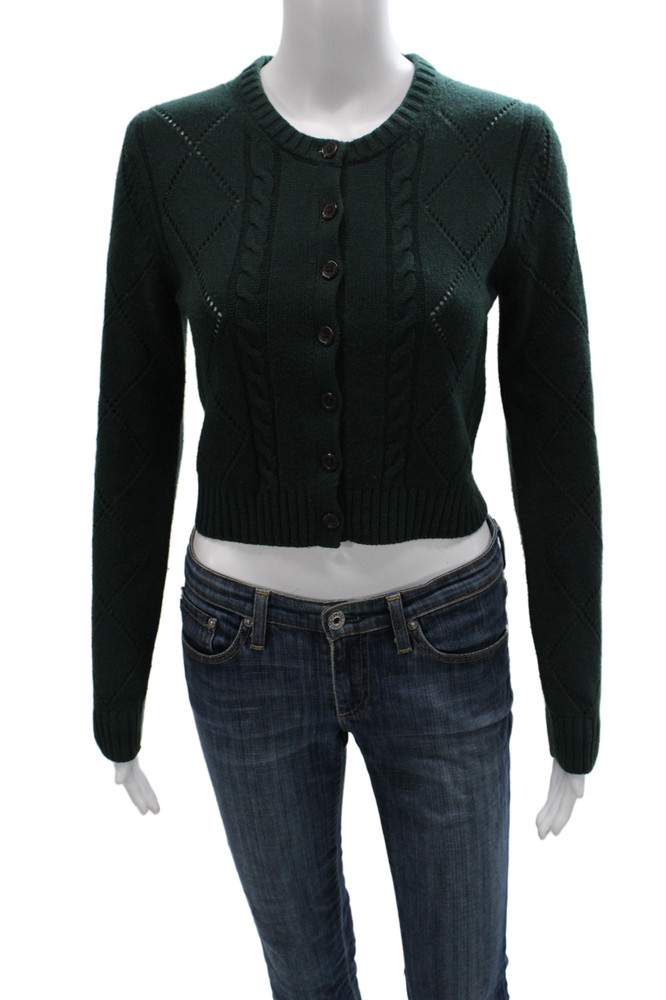 Sunday Best Women Cardigan Green Merino Wool Argyle Long Sleeve Size SFree Shipping in US $100+ Orders | $6.95 Orders Below