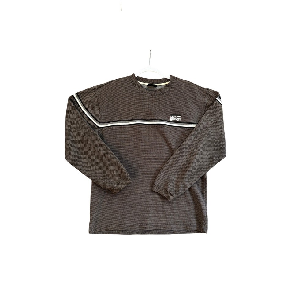 Patagonia Mens Waffle Knit Long Sleeve Shirt Brown Striped Crewneck Size M