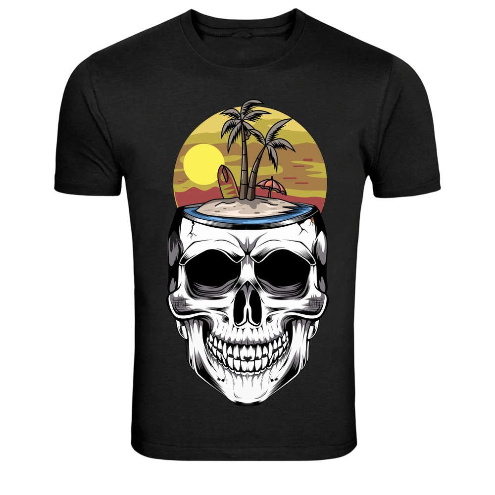 Skeleton Surfing Ocean Wave Funny Summer Graphic T-Shirt