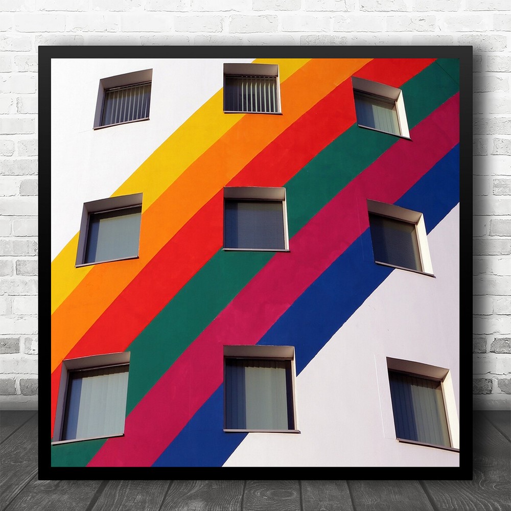 Street Architecture Building Rainbow Colourful Street Art Square Wall Art Print