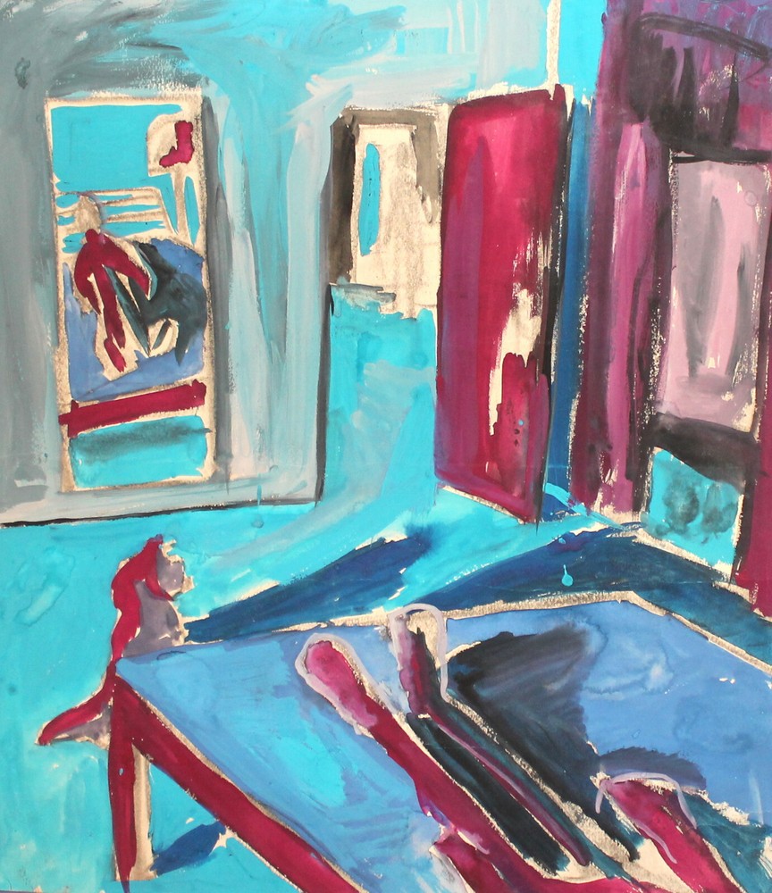 Vintage abstract gouache painting interior