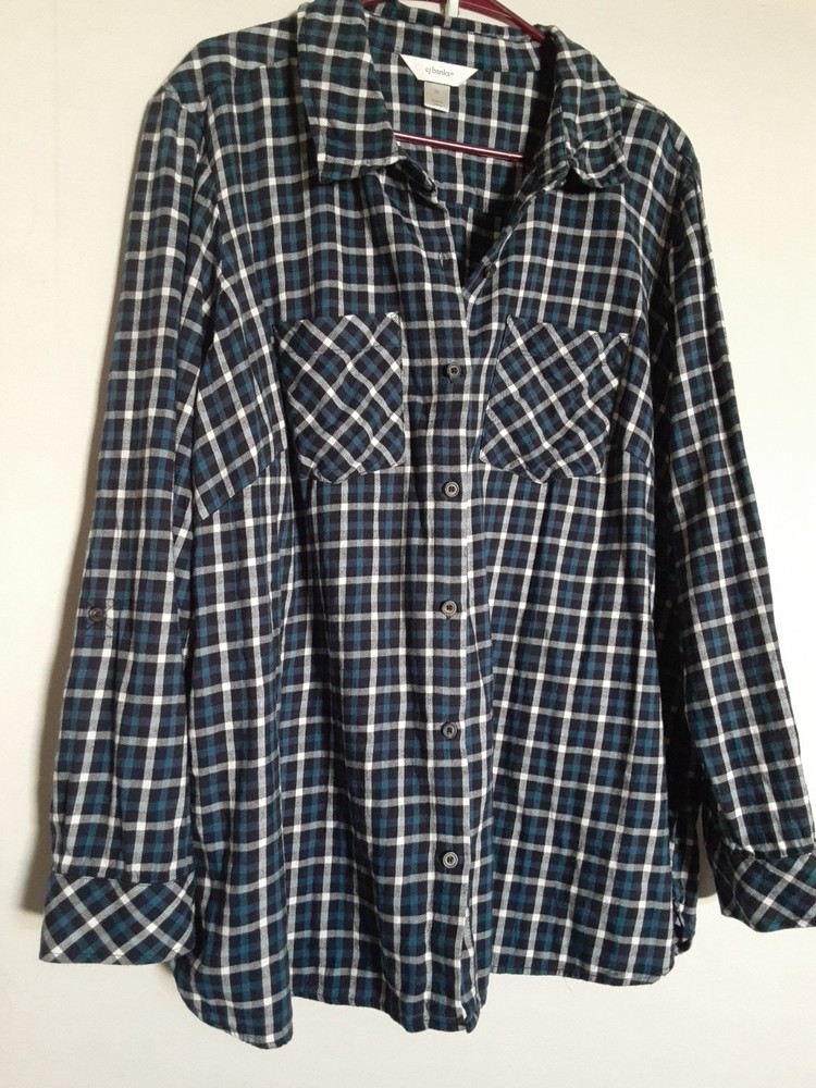 Cj Banks Plaid Button-up Top Womens 2x