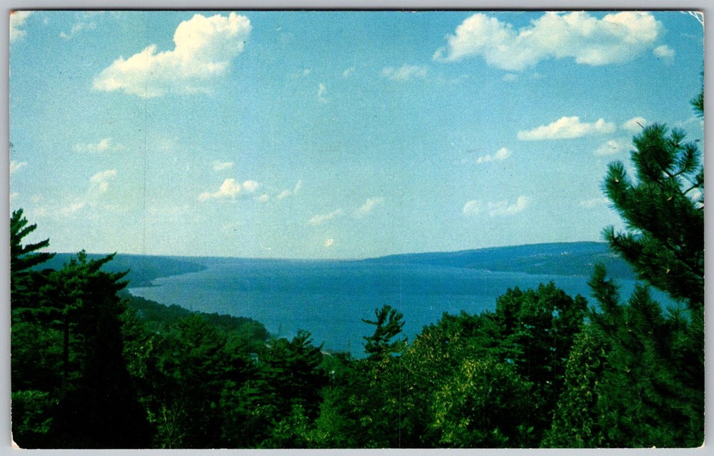 Vtg Postcard Seneca Lake Observatory Hill Watkins Glen, NY 1950s