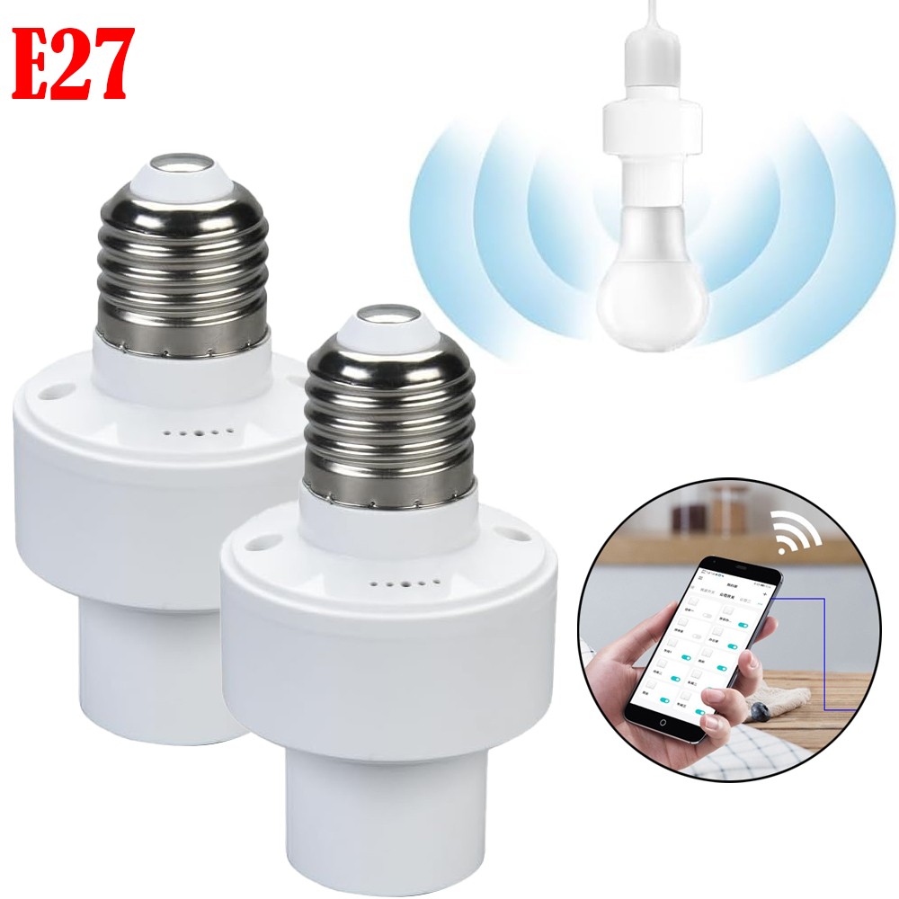 2x Wireless App Control Light Lamp E27 Screw Bulb Base Holder Cap Socket Switch