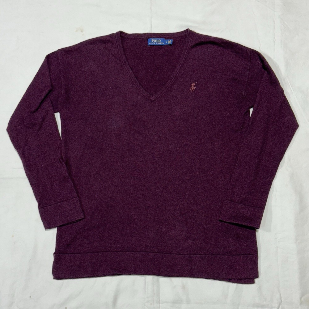 Women’s Polo Ralph Lauren Sweater Long Sleeve V Neck Pullover Burgundy Medium