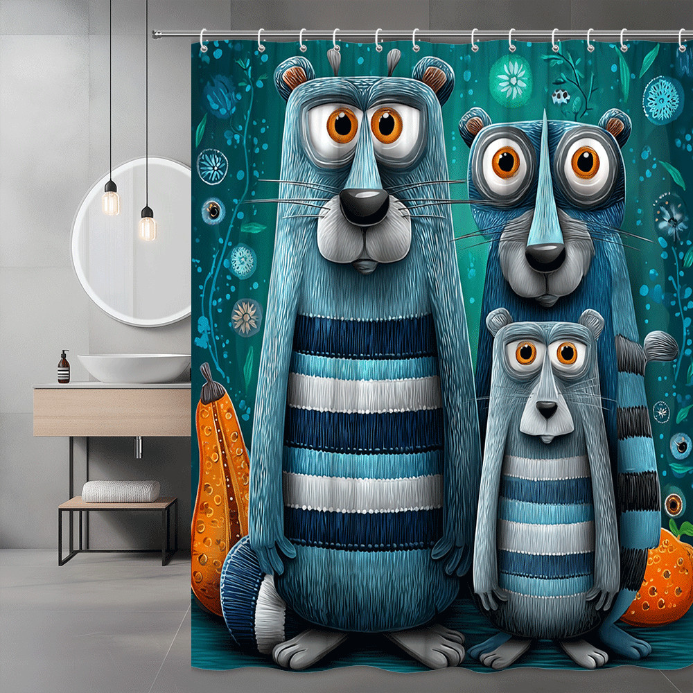 Blue Bear Shower Curtain Cartoon Animal Print