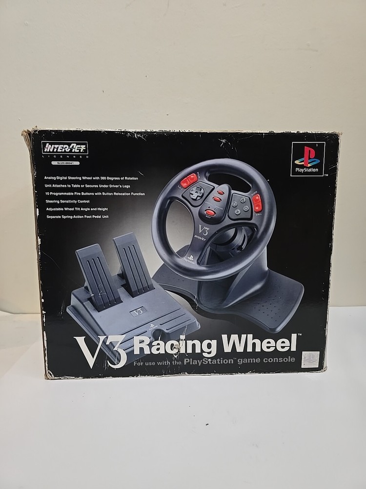 InterAct PlayStation PS1 PS2 V3 Racing Game Steering Wheel with Gas Brake Pedals and Original Box