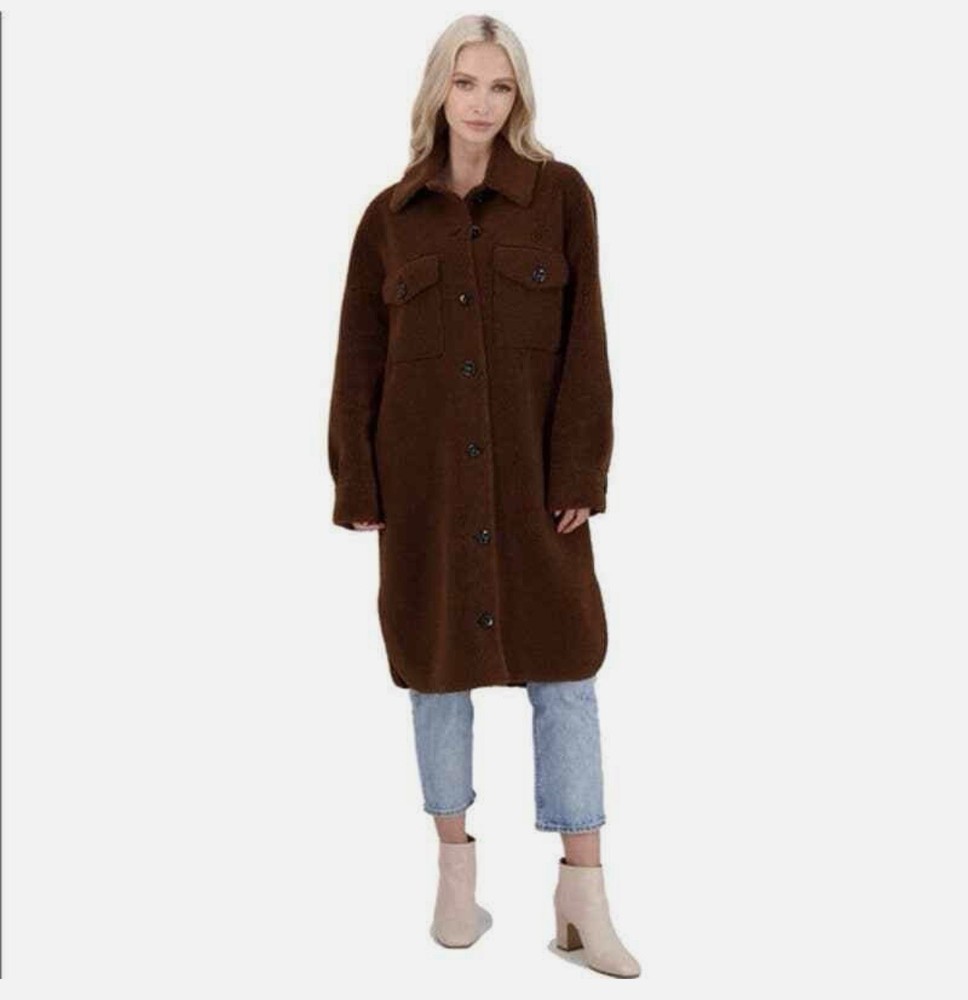 Rebecca Minkoff Women's Harper Teddy Sherpa Long Jacket Brown, Size L - NWOT