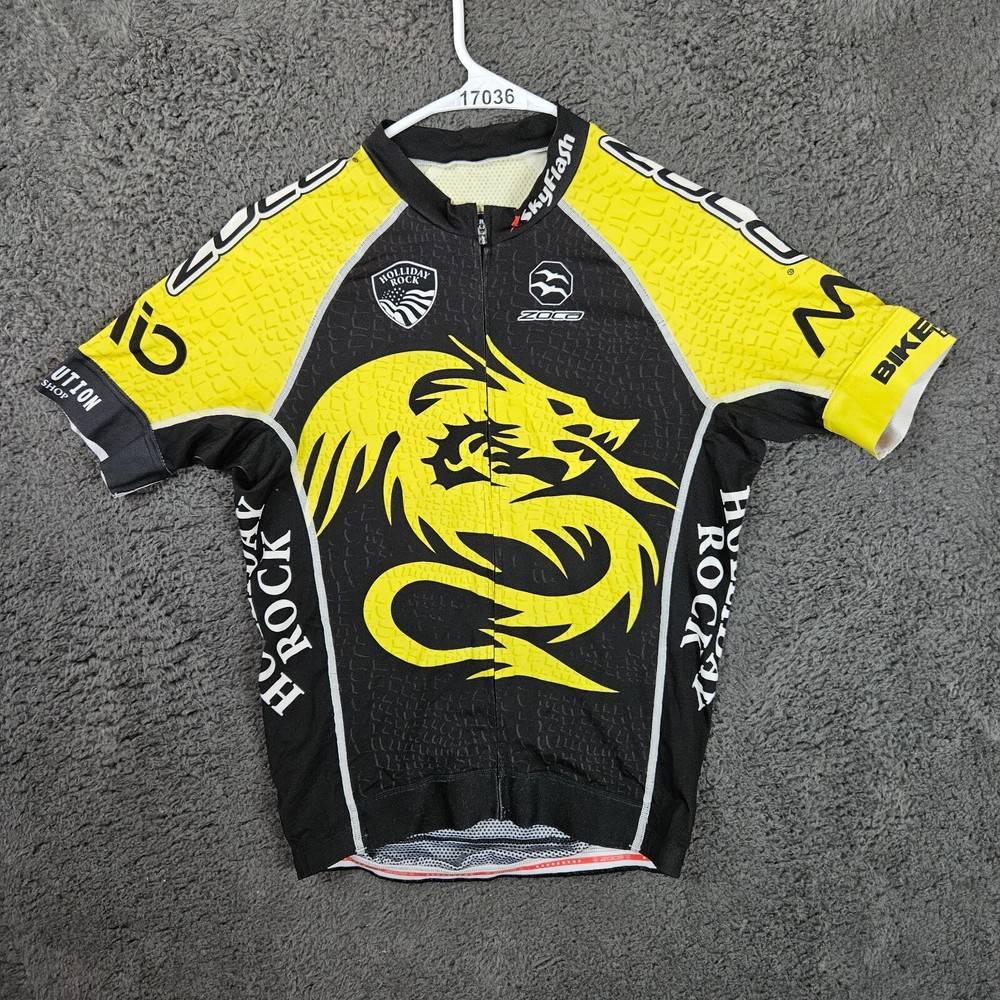 Zoca Cycling Jersey Men Small Black Yellow Holiday Rock Dragon USA