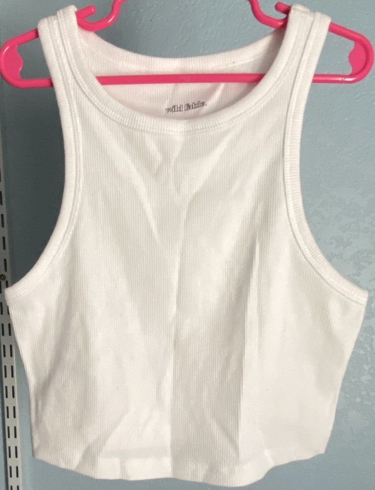 Wild Fable White Ribbed Knit Cropped Tank Top S Scoop Neck Wide Strap Stretch