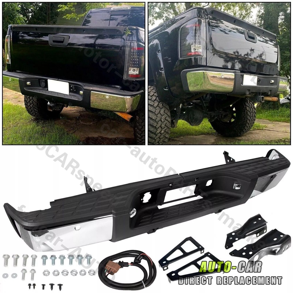 Chrome Rear Bumper For 07-13 Chevy Silverado GMC Sierra 1500 w/Sensor Hole Steel