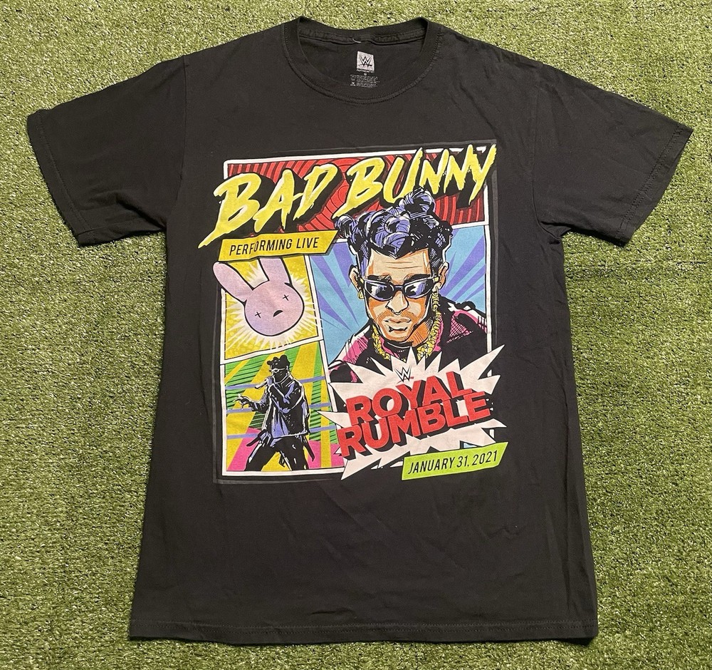 WWE Bad Bunny Royal Rumble Shirt Black Size S January 31, 2021