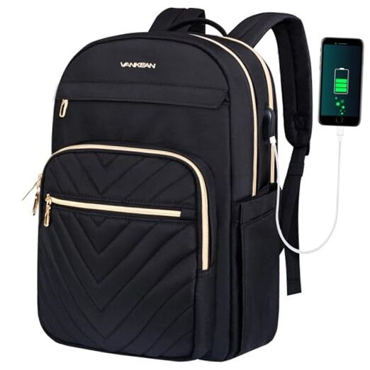 15.6 Inch Quilted Black Laptop Backpack for Work or School