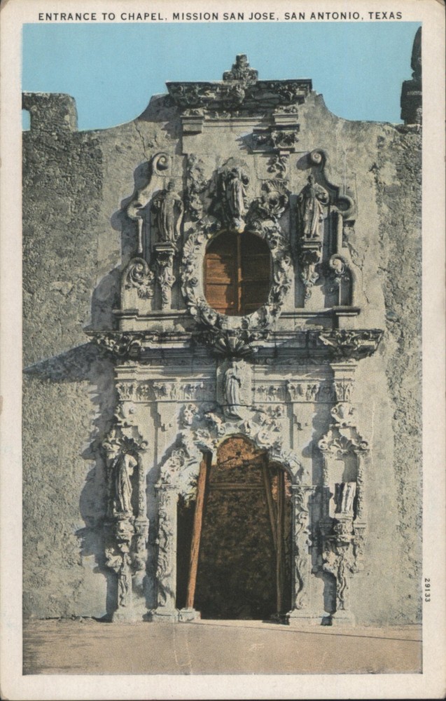 San Antonio, Texas TX Entrance Chapel, Mission Jose Original Vintage Postcard