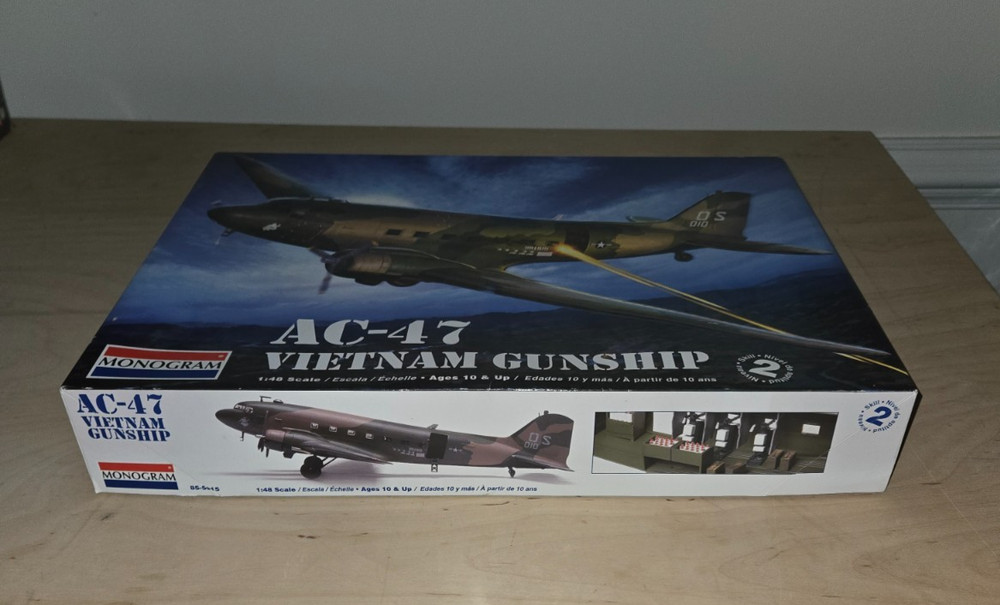 Monogram 1/48 Scale AC-47 Vietnam Gunship-Open BOX  pieces sealed in plastic