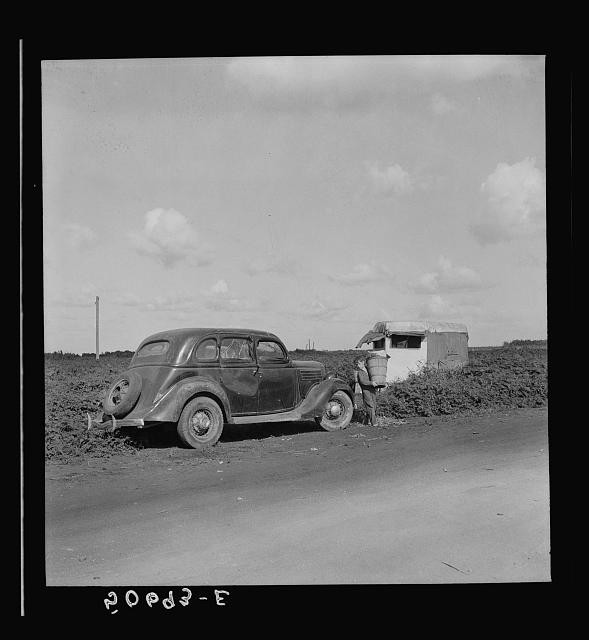 Photo:Homestead Florida 1939 Bean Picker Farmworker Car Roadside Field