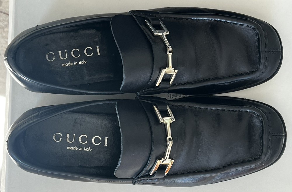 GUCCI Mens Horsebit Black Leather Shoes Loafers US 8 D Made In Italy