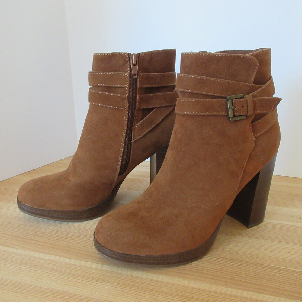 Womens size 8.5 M High Heel Ankle Boots Camel Brown Bootie TopLine RightOn