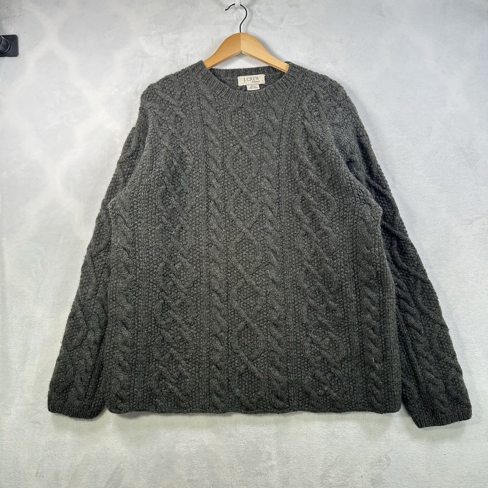 J Crew Wool Hand Knit Chunky Cable Knit Crew Neck Sweater Men’s Size XL T