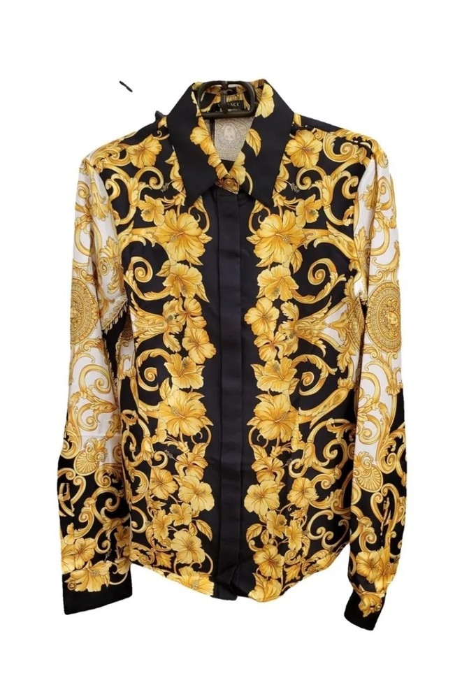 Versace Hibiscus Print Silk Shirt Women's Size 40 Good Condition