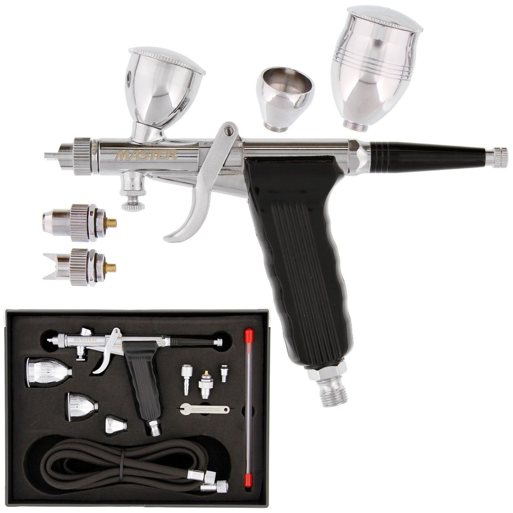 Model G77 Pistol Trigger Fixed Dual-Action Gravity Feed Airbrush, 2 Nozzle Se...