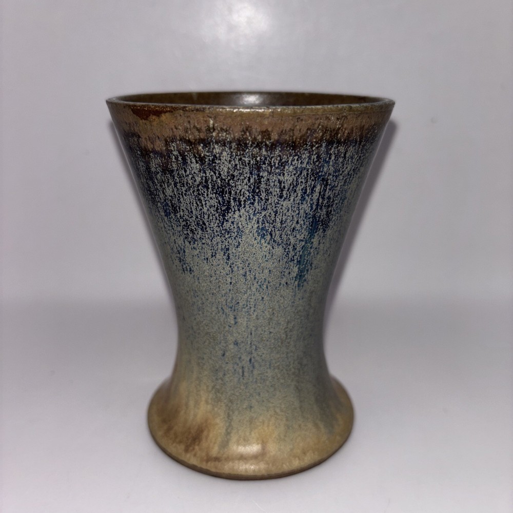 Blue/Tan Studio Pottery Cylinder Vase~Signed