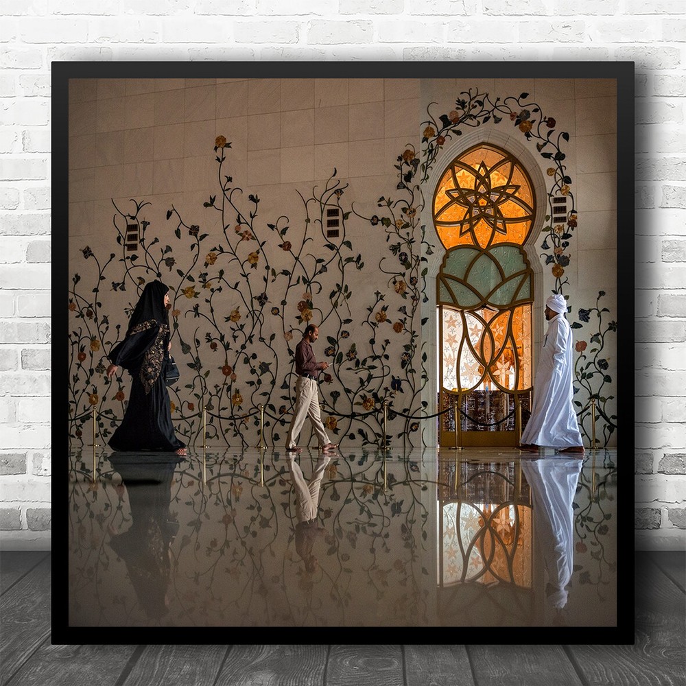 Street Mosque Veil Wall Art Window Pattern Reflection Floor Square Art Print