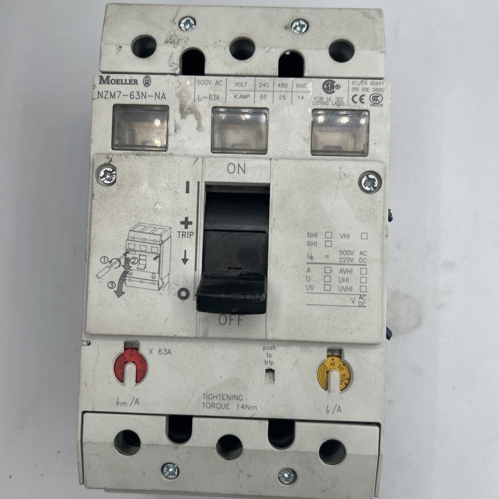 Moeller NZM7-63N-NA 63 Amp Circuit Breaker 600V 3-Pole