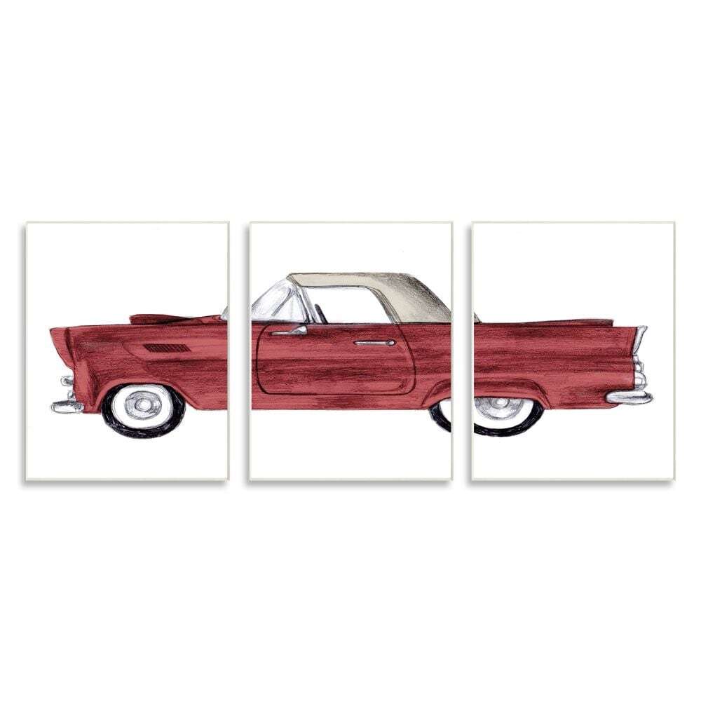 Stupell Vintage Red Convertible Drawing Classic Automobile White 10 x 15