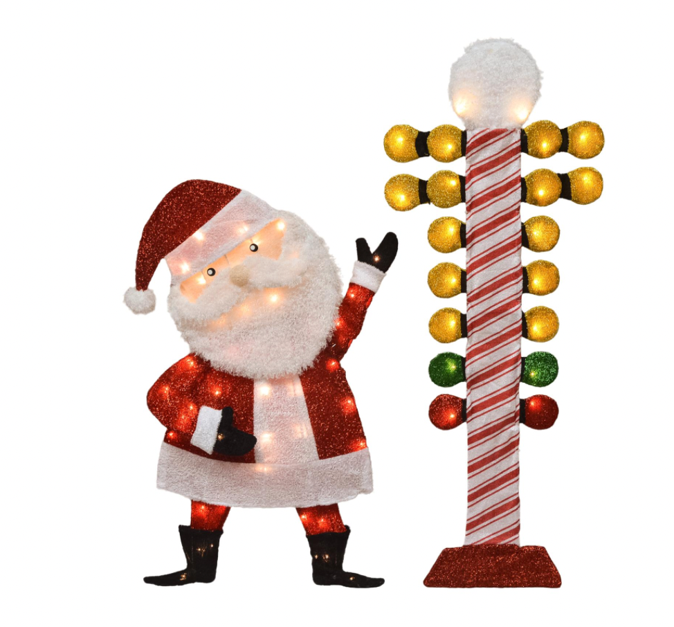 Christmas Santa With Car Motorcycle Race Starting Tree Lighted Yard Decoration