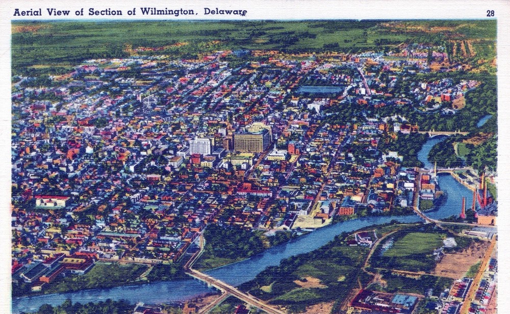 Aerial View Of Wilmington, Delaware 1940’s Linen Postcard