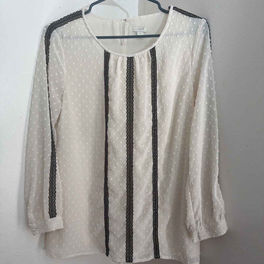 J.crew Top Wm’s Sz 6Sheer Cream And Black Lace SwissCoquette.Dark Romantic Boho