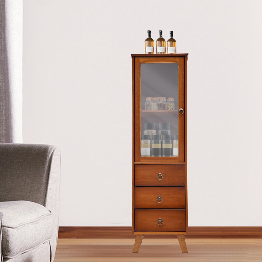 Bamboo Kitchen Storage Cabinet with Drawers Freestanding Pantry Organizer