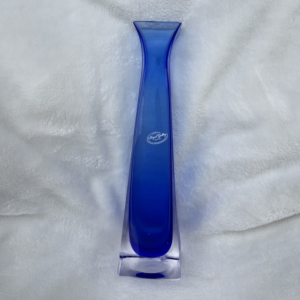 Royal Gallery Cobalt Blue Square Vase 24% Pb Crystal Cased Glass Sommerso Italy