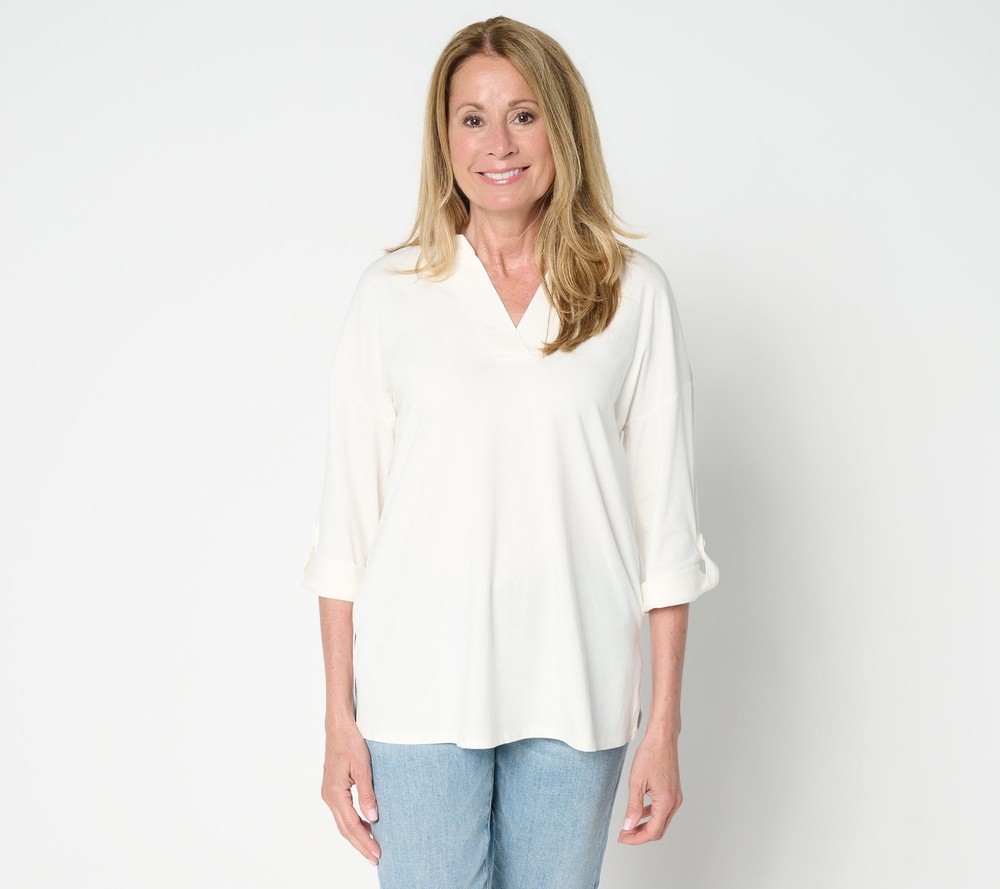 Gloria Vanderbilt Women's Top Sz L TripleLuxe Knit Cuffed Slv Tunic White