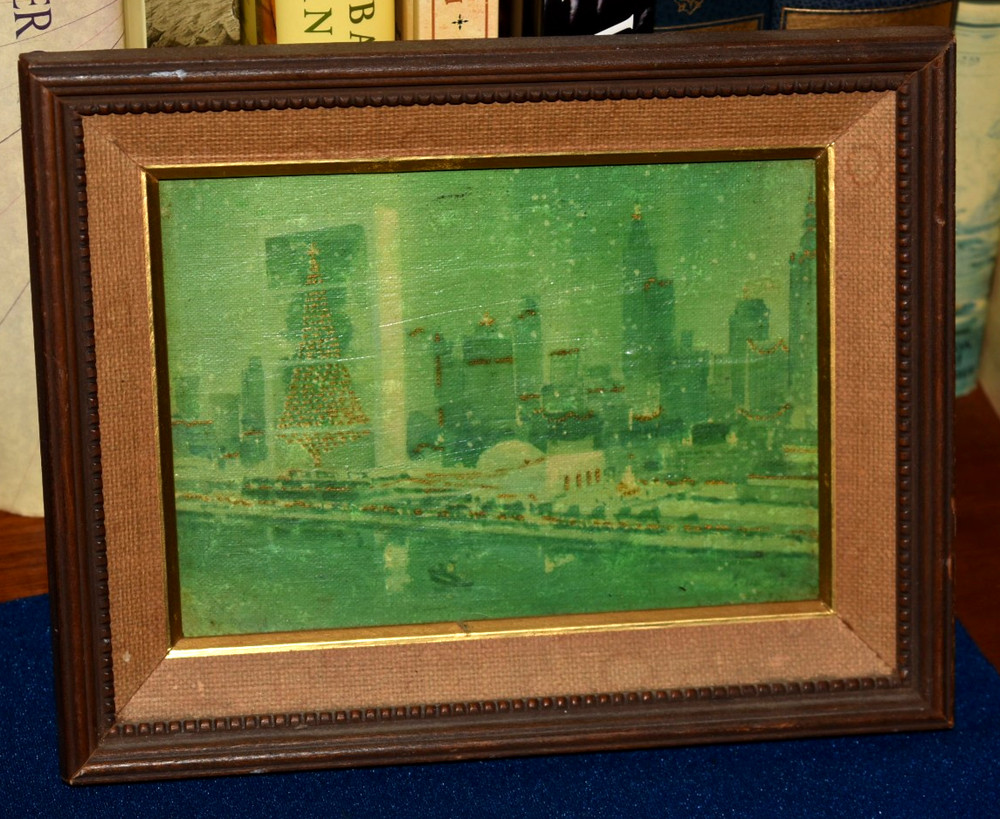 Vintage 1950s Atomic Abstract Oil painting New York  City NYC Mid Century 9x9
