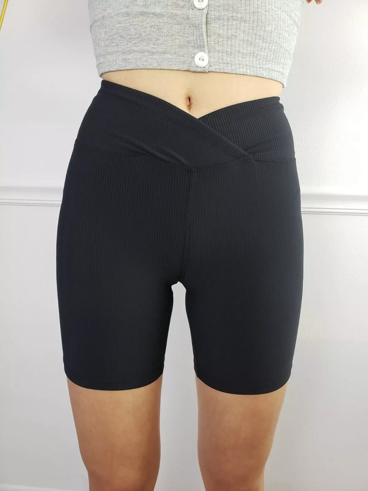 TQ Womens Ribbed V Waist Biker Shorts MEDIUM High Waist Athletic Yoga Workout