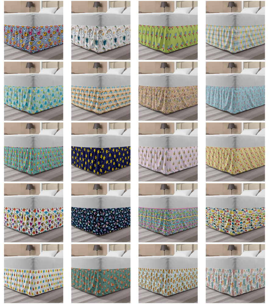 Ambesonne Nursery Theme Bedskirt Elastic Wrap Around Skirt Gathered Design