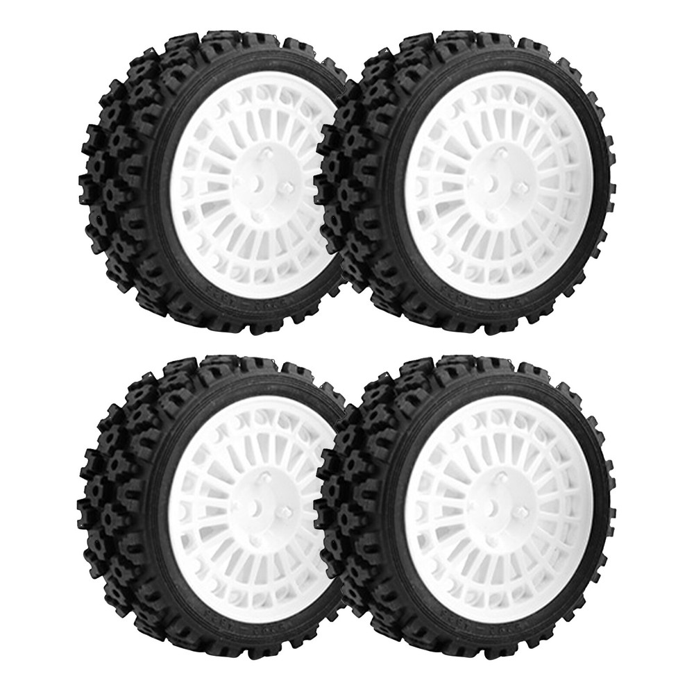 4Pcs 1/10 RC Rubber Tires & Rims for Tamiya TT01 TT02 XV01 XV02 HPI Cars