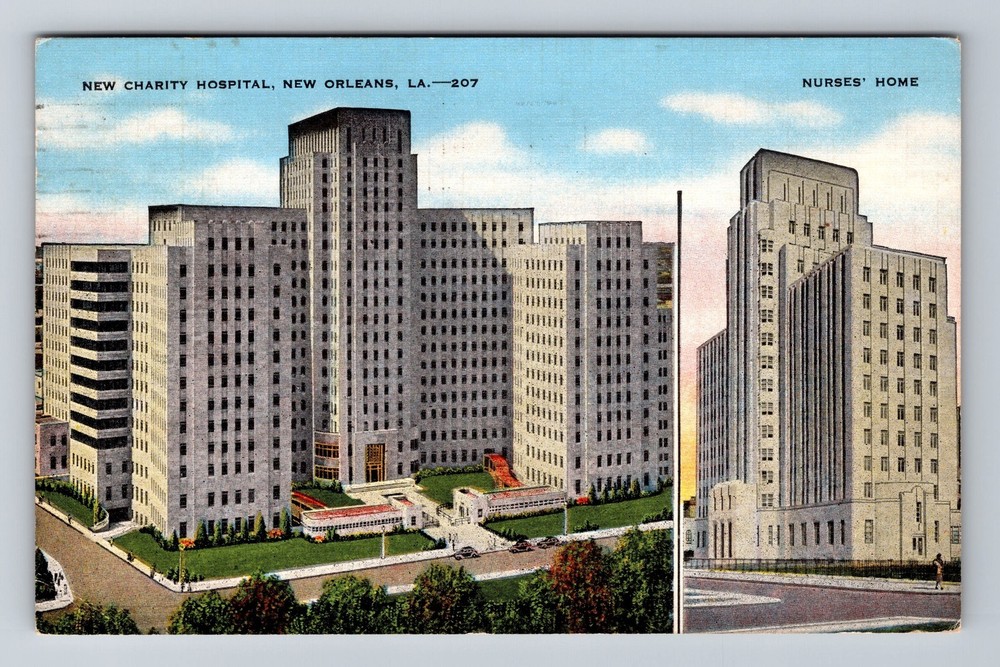 New Orleans LA-Louisiana New Charity Hospital Nurses Home Vintage c1949 Postcard