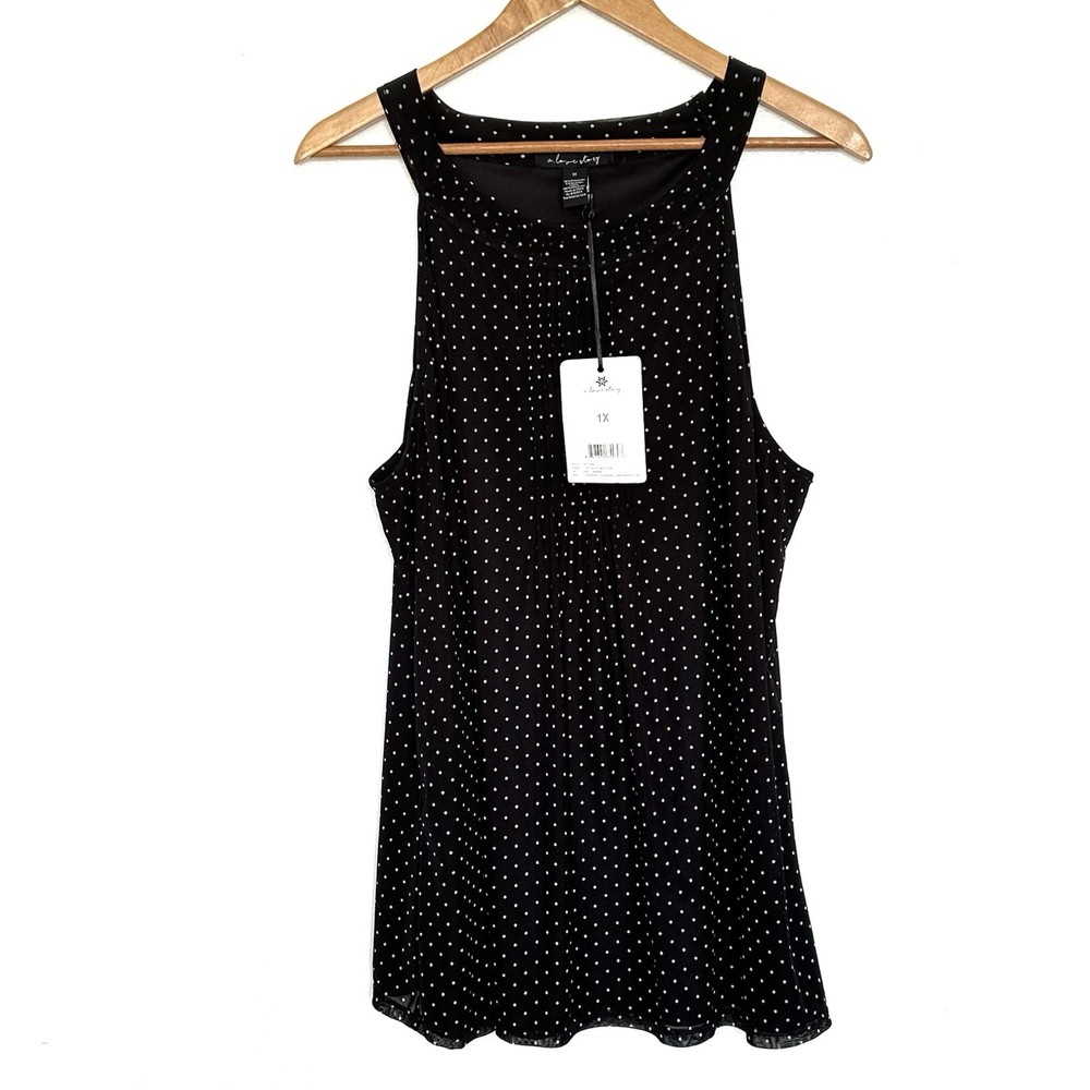 NWT A Love Story Plus Tunic Women’s 1X Black White Polka Dot Sleeveless Top