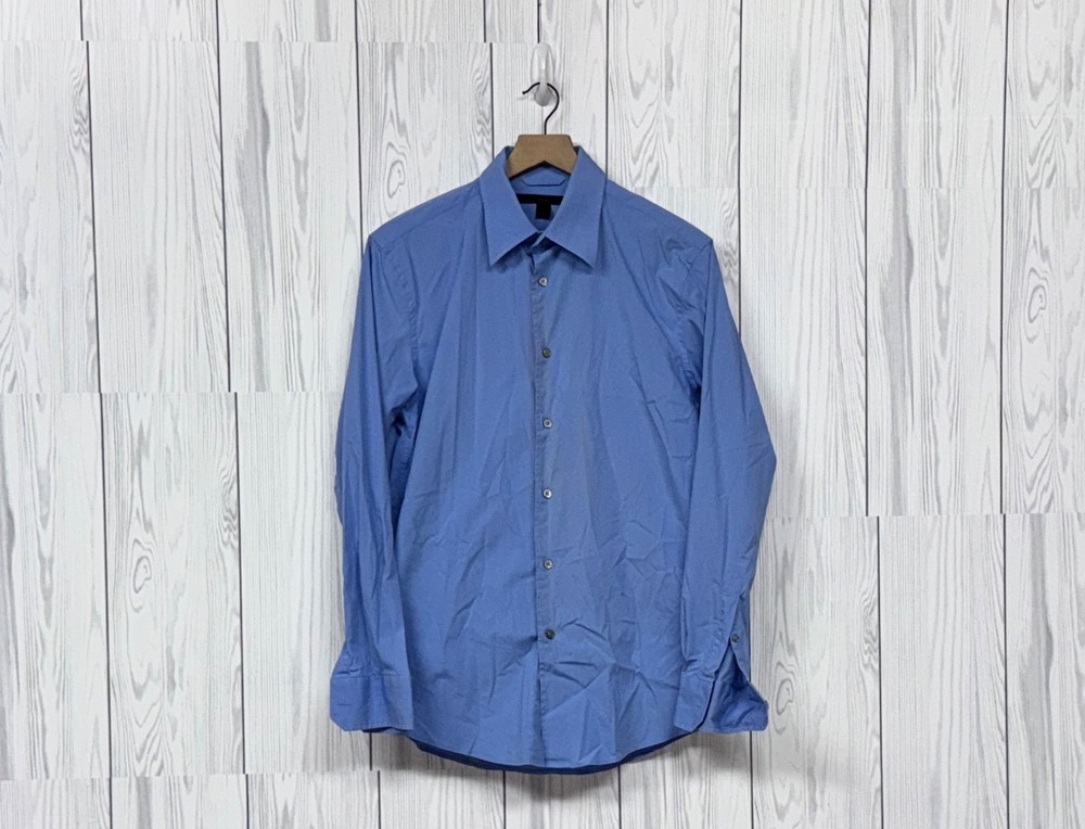 Express shirt mens size medium button up long sleeve solid blue slim cotton