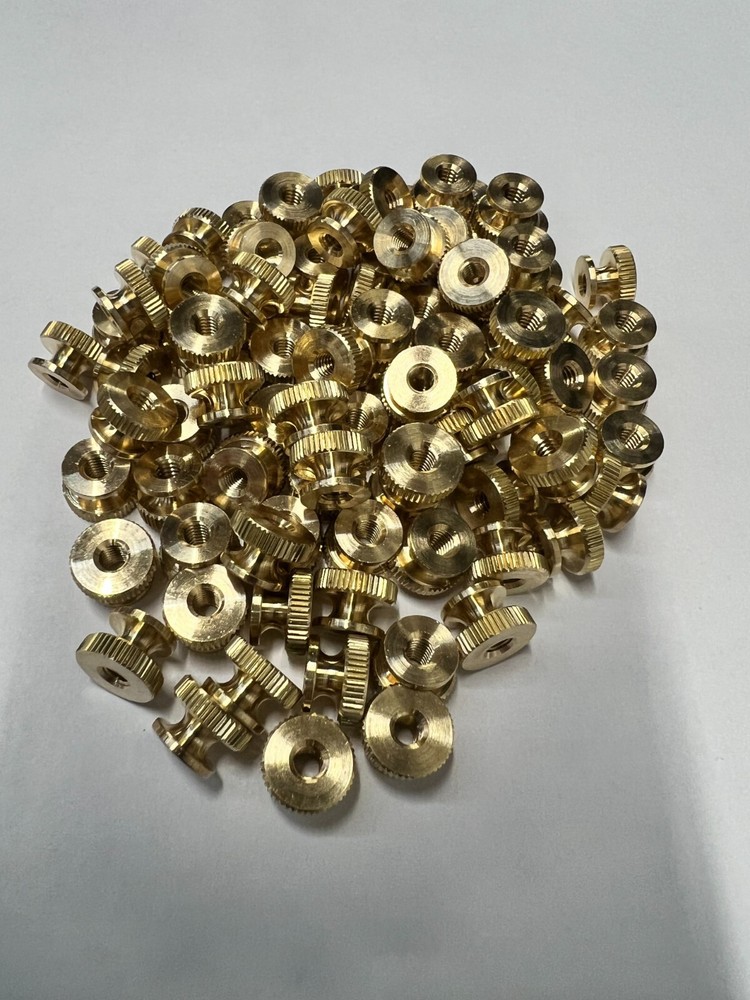 Knurled Thumb Nut Brass 8-32 Thread 9/32 length - 100 Pieces 7213B