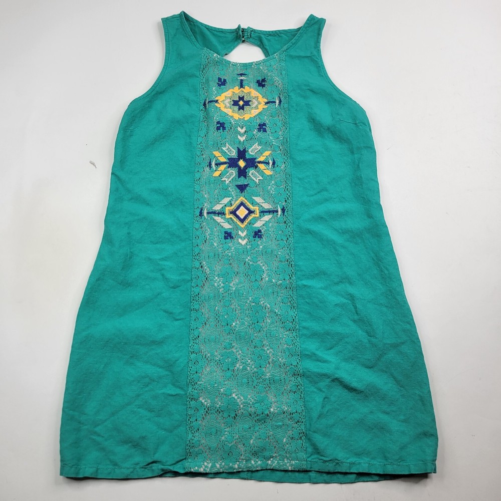 Flying Tomato Women's Size Medium Teal Green Embroidered Lace Sheath Dress