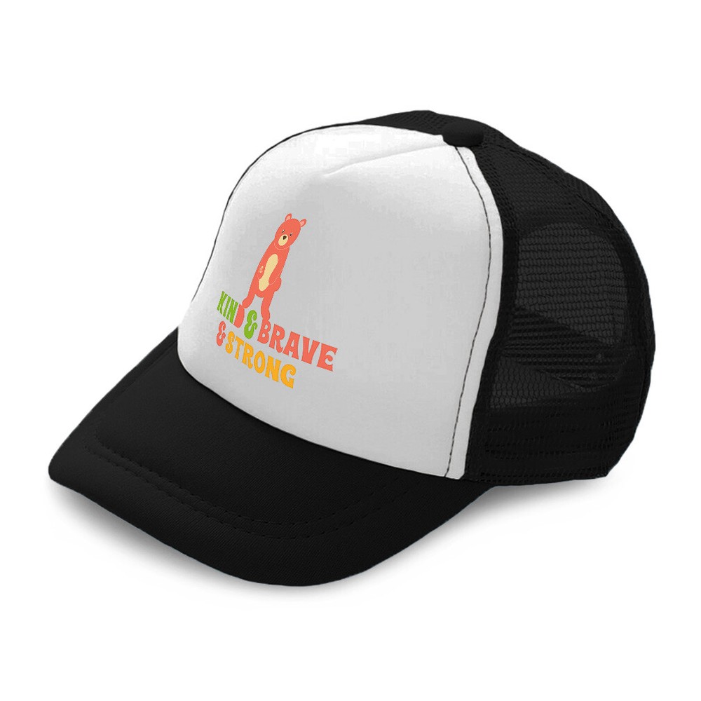 Kind Brave Strong Bear Polyester Kids Trucker Hats for Boys and Girls